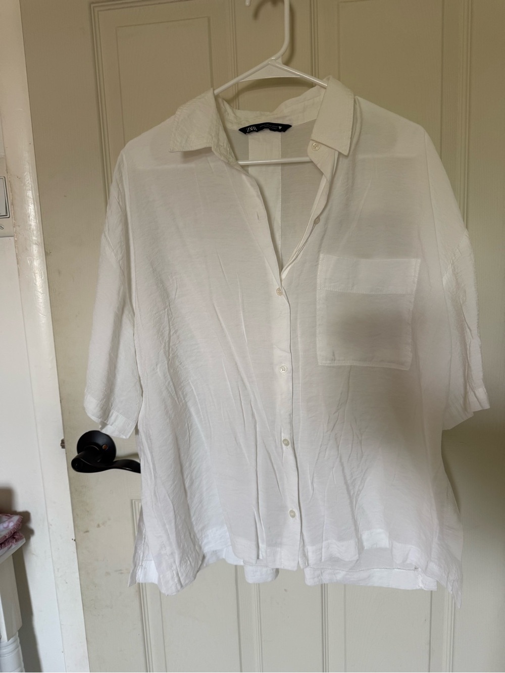 Zara Women White Short-Sleeve Button-Up Shirt